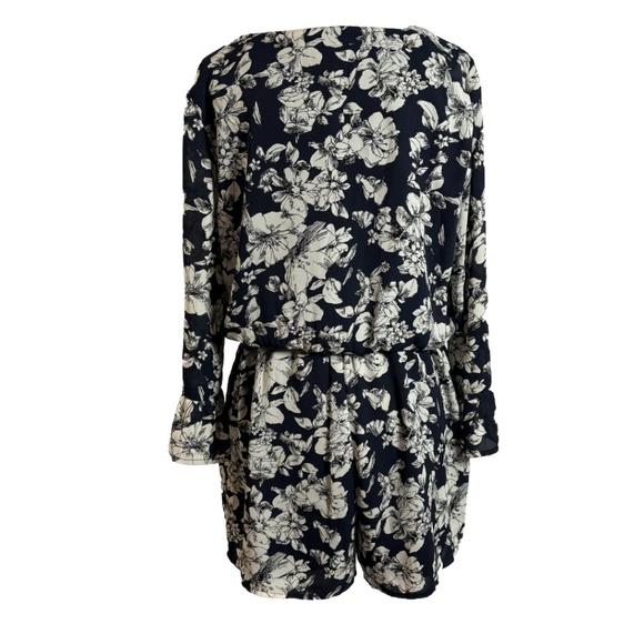 Women’s Large Floral Print Long Sleeve Romper cinched waist Cottagecore Flowy - Picture 5 of 8